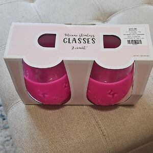Pink Silicone Stemless Glasses Set